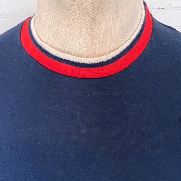 Vintage - Manhattan Mens Navy Long Sleeve Soft Stretch TShirt - Size Large - Picture 2 of 7